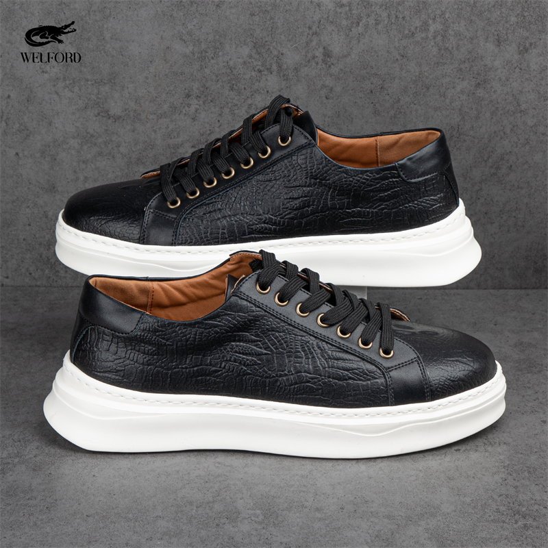 Italian Versatile Genuine Leather Crocodile Pattern Men's Sneakers