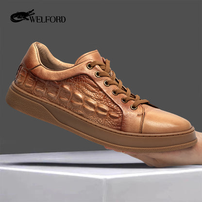 High-end genuine leather retro cowhide crocodile pattern casual shoes