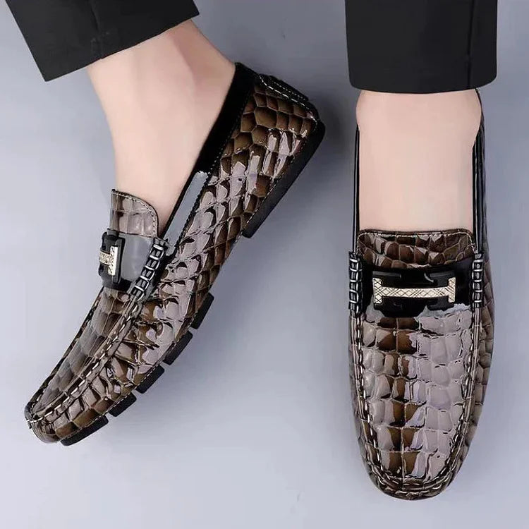 Brown Crocodile Print Dress Shoes