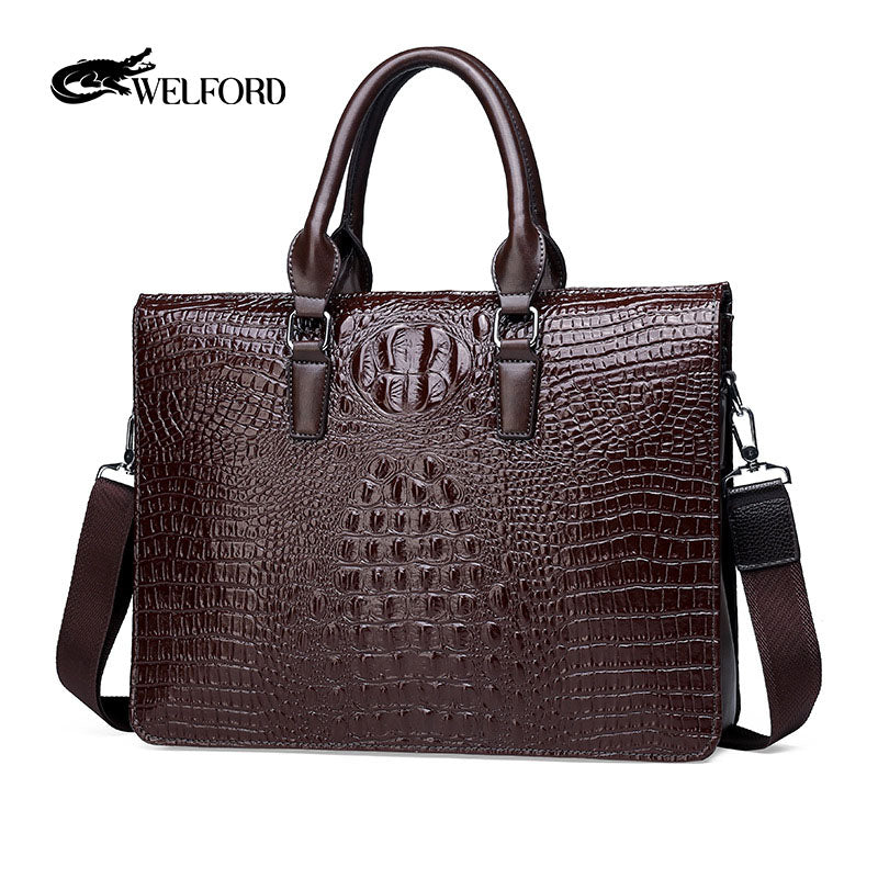 Men's crocodile pattern laptop bag briefcase