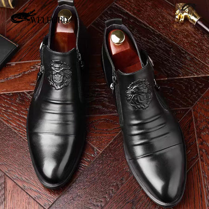 British High-end genuine leather zipper business leather shoes