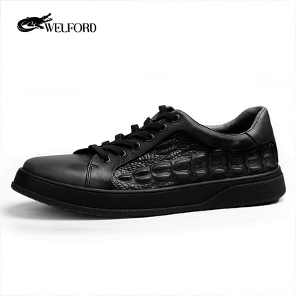 High-end genuine leather retro cowhide crocodile pattern casual shoes