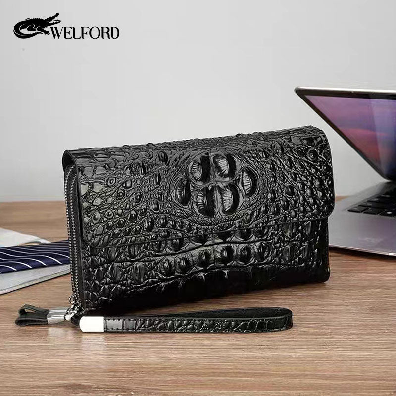 Men's Crocodile Print Clutch Double Zip Clutch