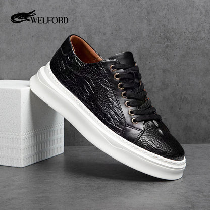Italian Versatile Genuine Leather Crocodile Pattern Men's Sneakers