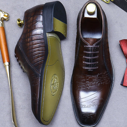 British Style Signature Carved Hand Oxford Shoes