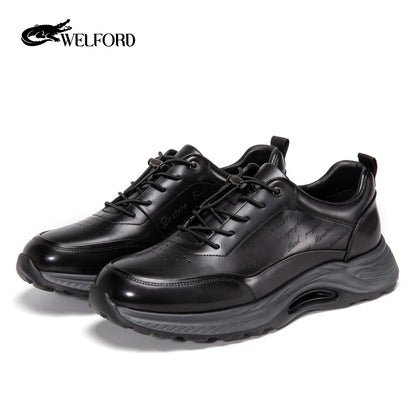 Men's comfortable thick-soled fashionable hand-rubbed calfskin shoes