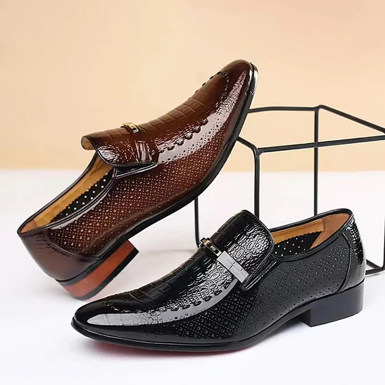 Crocodile Print Business Cowhide Loafer Shoes