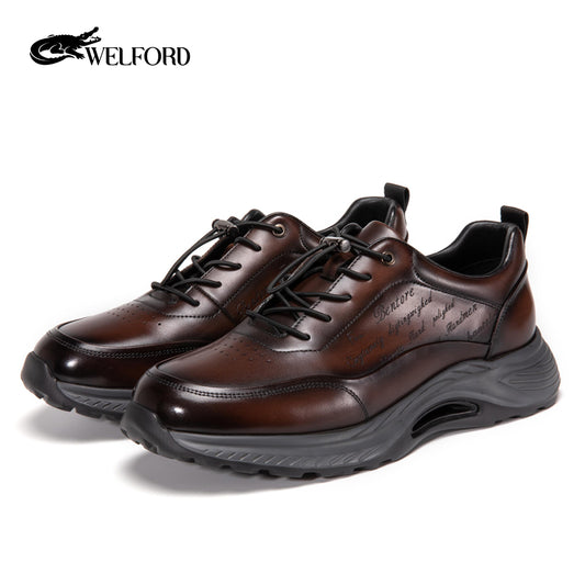 Men's comfortable thick-soled fashionable hand-rubbed calfskin shoes