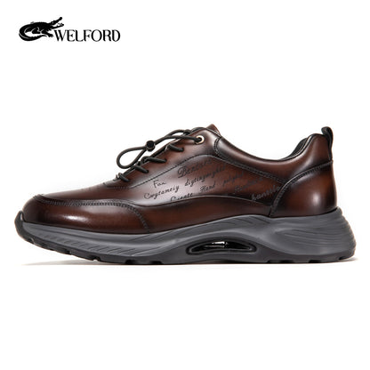 Men's comfortable thick-soled fashionable hand-rubbed calfskin shoes