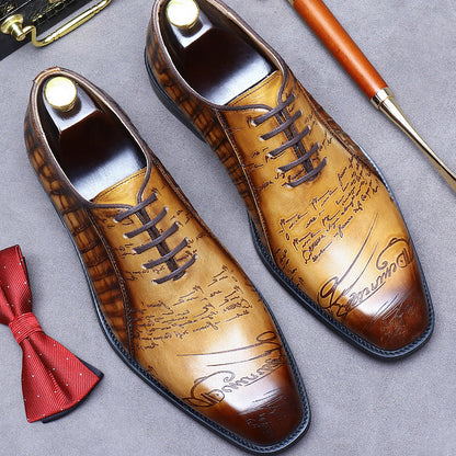 British Style Signature Carved Hand Oxford Shoes