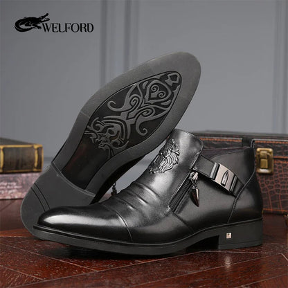 British High-end genuine leather zipper business leather shoes