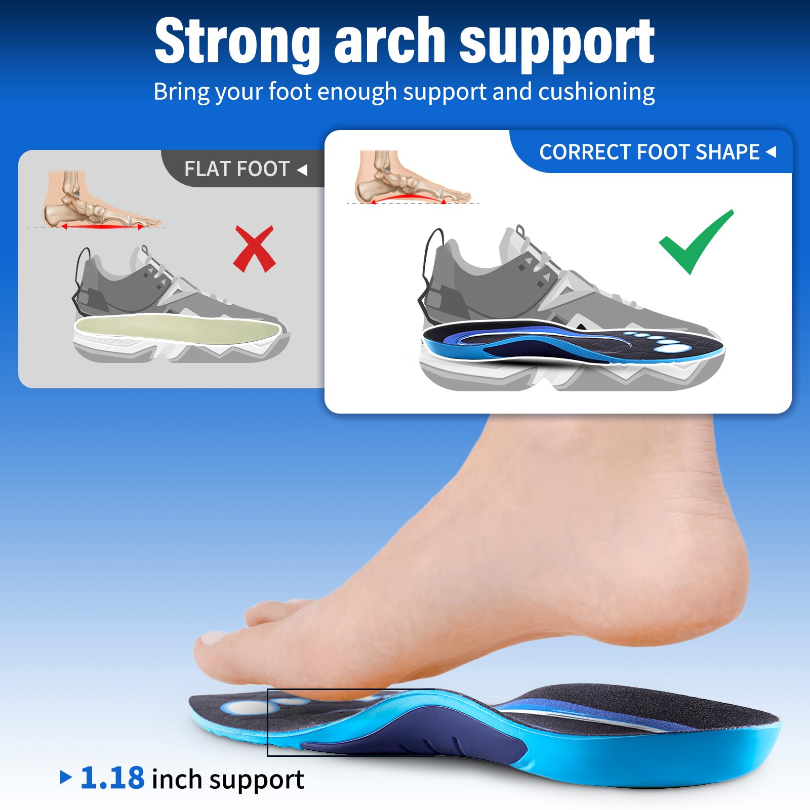 High Arch Insoles for Runners with High Arch Support
