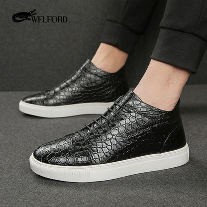 Men's crocodile pattern business sneakers high top leather shoes