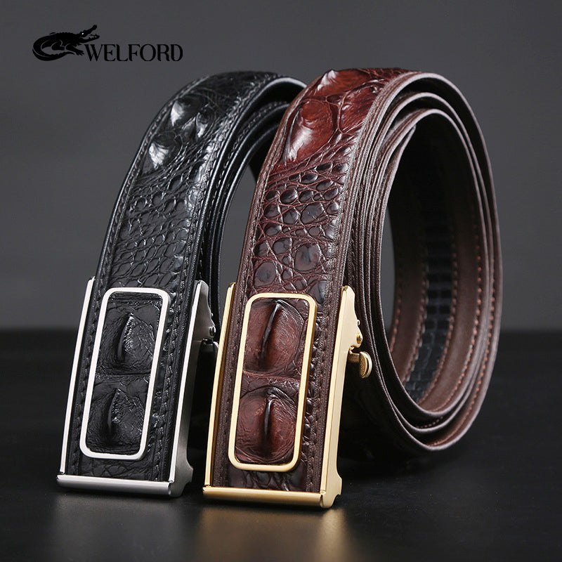 Genuine leather crocodile leather belt with automatic buckle