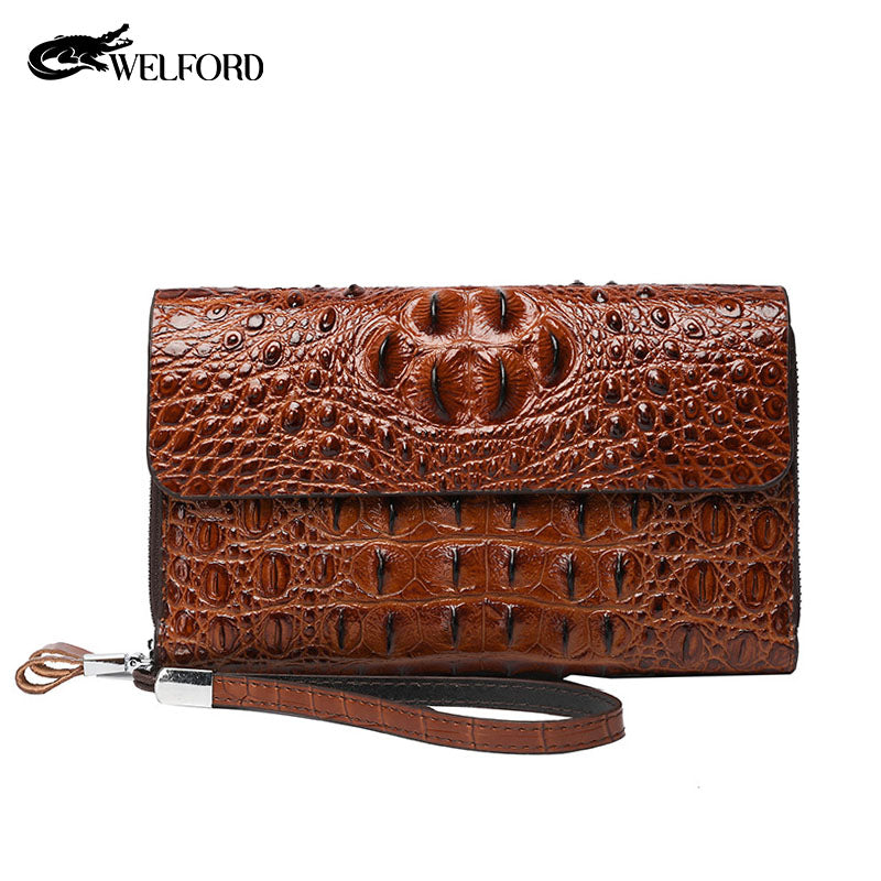 Men's Crocodile Print Clutch Double Zip Clutch