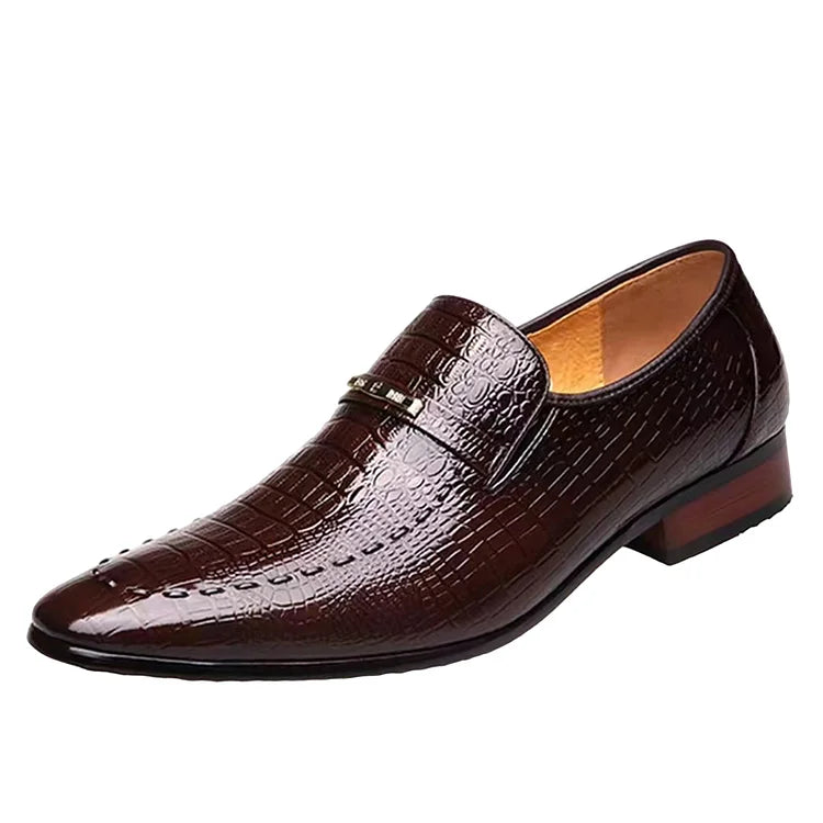 Crocodile Print Business Cowhide Loafer Shoes