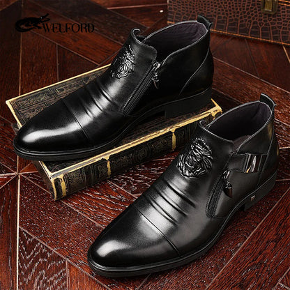 British High-end genuine leather zipper business leather shoes