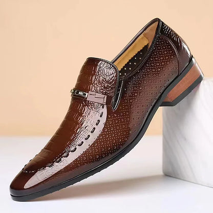 Crocodile Print Business Cowhide Loafer Shoes