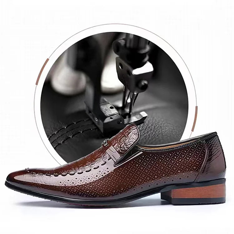 Crocodile Print Business Cowhide Loafer Shoes