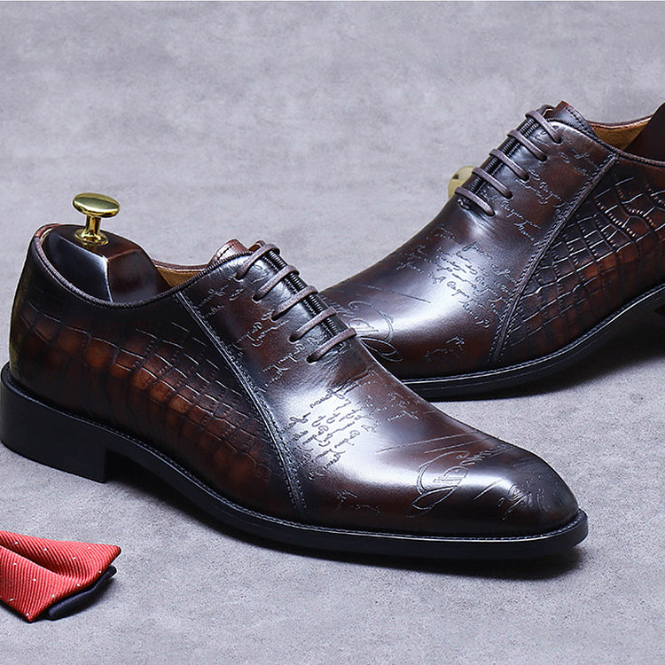 British Style Signature Carved Hand Oxford Shoes