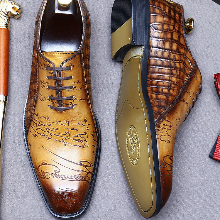 British Style Signature Carved Hand Oxford Shoes