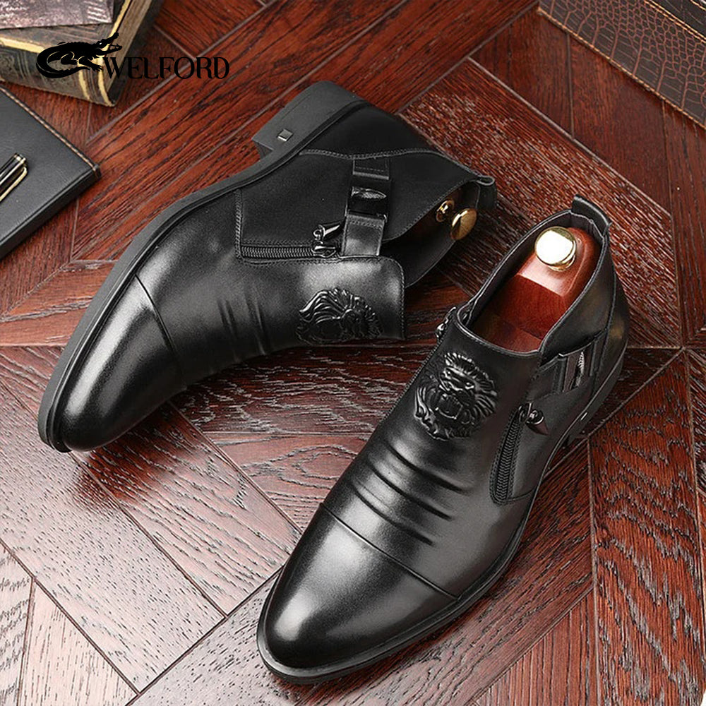 British High-end genuine leather zipper business leather shoes