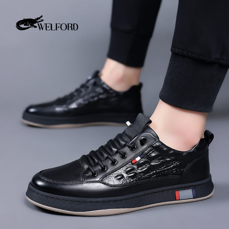 Italian Handmade Crocodile Pattern Leather Sneakers